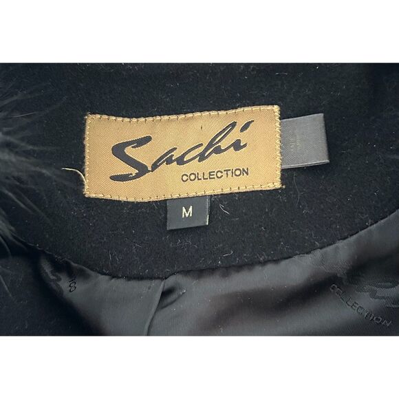 Sachi Women Jacket Virgin Cashmere Wool Fur Fox Hooded Coat Penny Lane M Black - Picture 4 of 4
